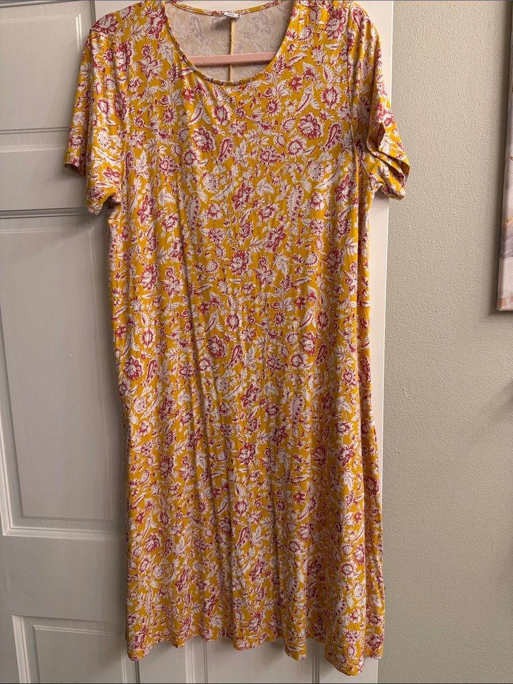 Old Navy Yellow Floral Short-Sleeve Midi Dress with Pink & White Print